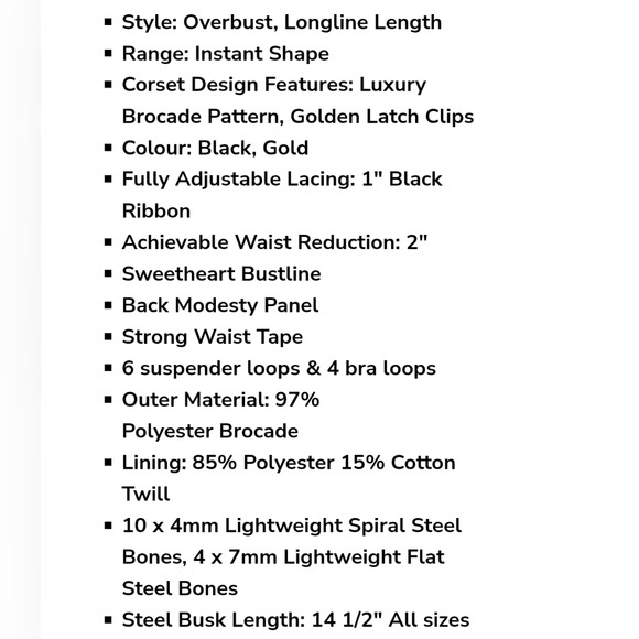 Black & Gold LONGLINE Overbust Corset - Picture 7 of 7